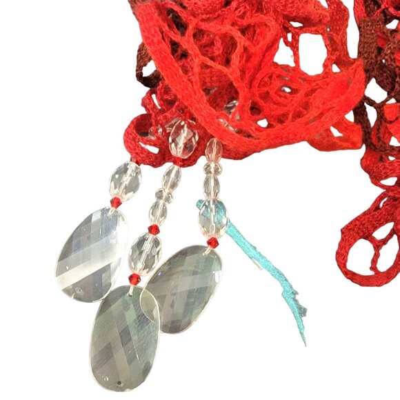Red Doily Knit Scarf Women Winter Accessories Beads Retro Spring Fall Unique New - Picture 9 of 10